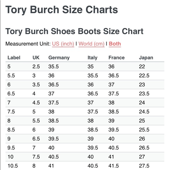 Total 52+ imagen tory burch shoe size conversion chart Abzlocal.mx
